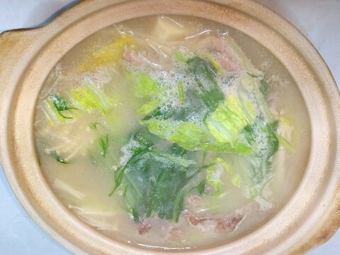 水菜とエノキの白湯鍋